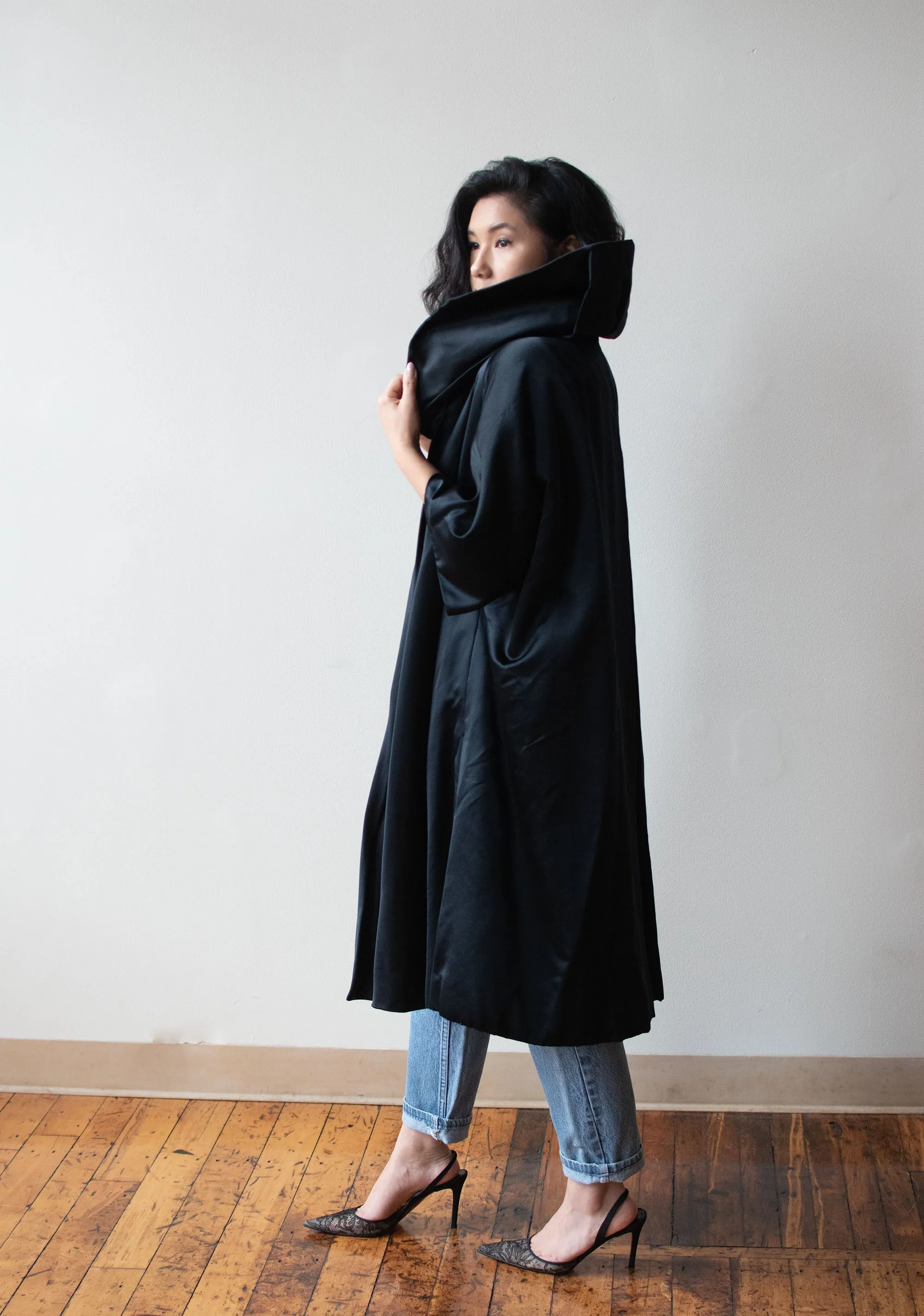 1950s Black Satin Opera Coat