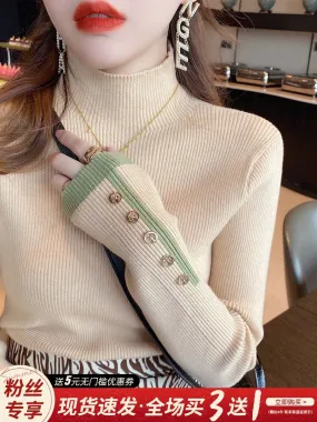 All-match Black Top Foreign Style Turtleneck Sweater