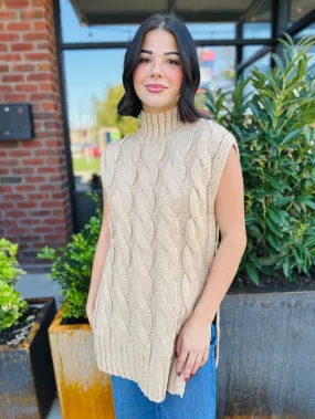Amber Sleeveless Turtleneck Cable Pullover Sweater