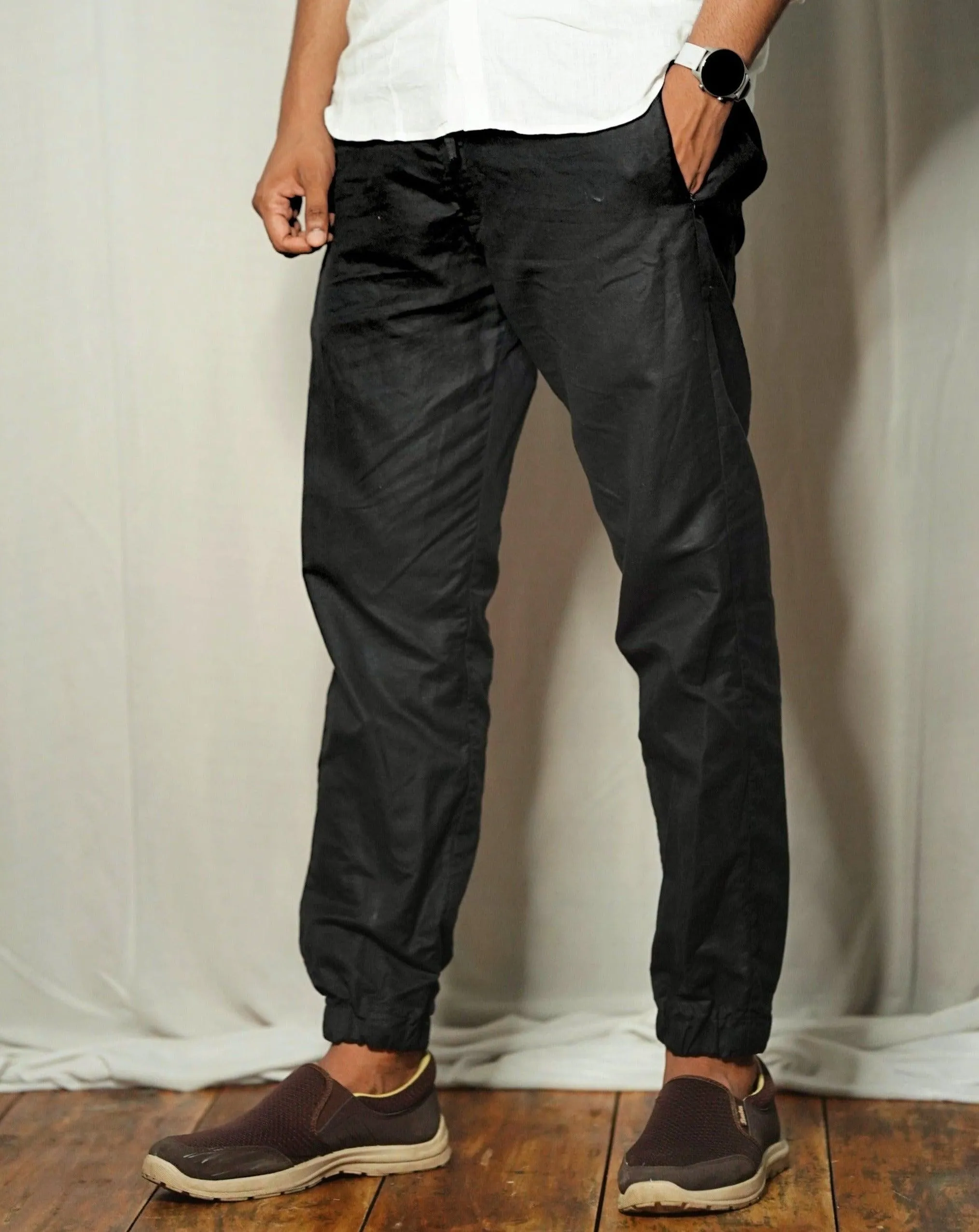 ARLO Men's Linen Jogger Pants – Half Elastic Waist, Zipper Pocket