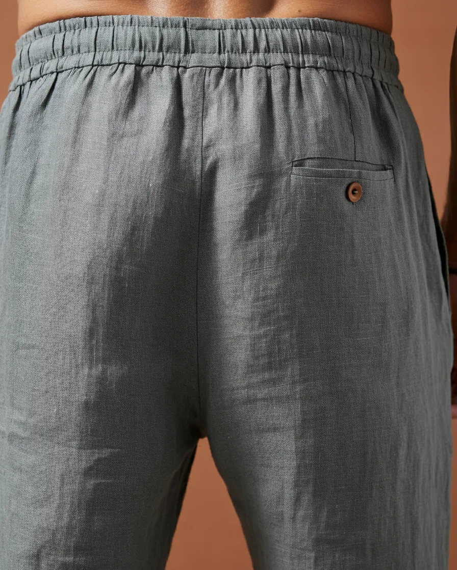 ARLO Men's Linen Jogger Pants – Half Elastic Waist, Zipper Pocket