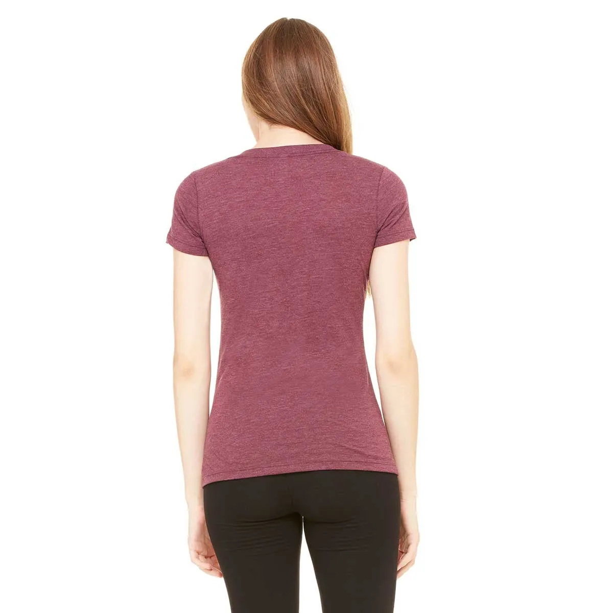 Bella   Canvas Women's Maroon Triblend Short-Sleeve Deep V-Neck T-Shirt