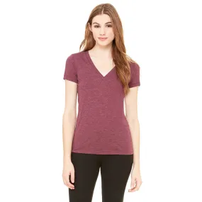 Bella   Canvas Women's Maroon Triblend Short-Sleeve Deep V-Neck T-Shirt