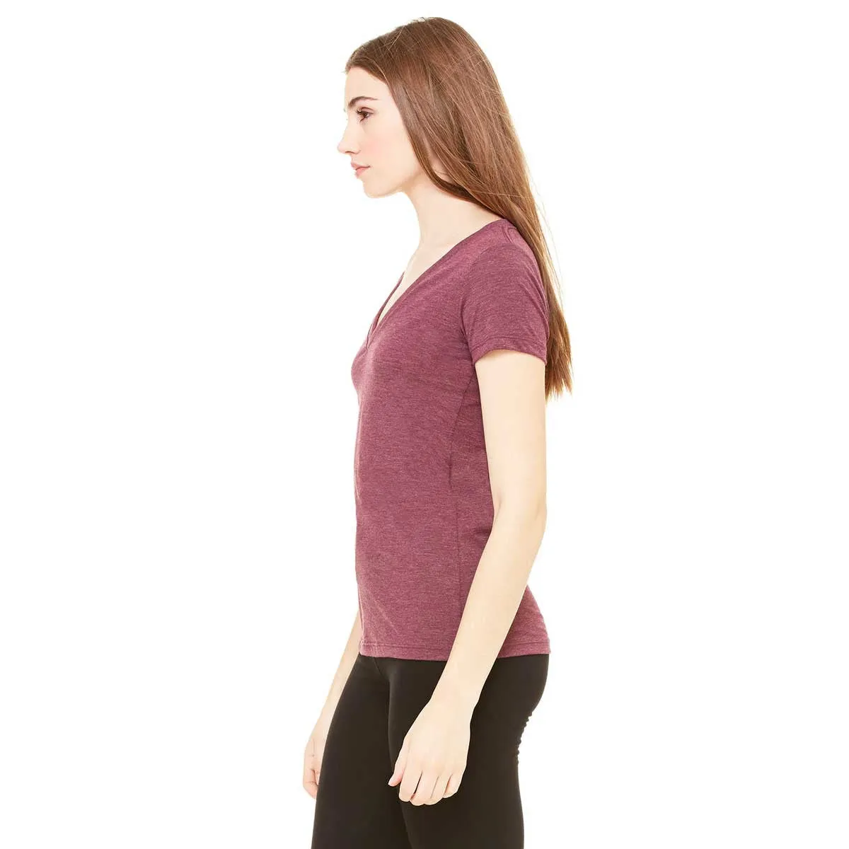 Bella   Canvas Women's Maroon Triblend Short-Sleeve Deep V-Neck T-Shirt