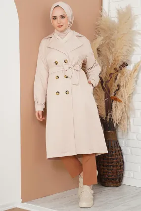 BGD Women T5853 Double-Breasted Collar Hijab Trench Coat - Beige - Avondale