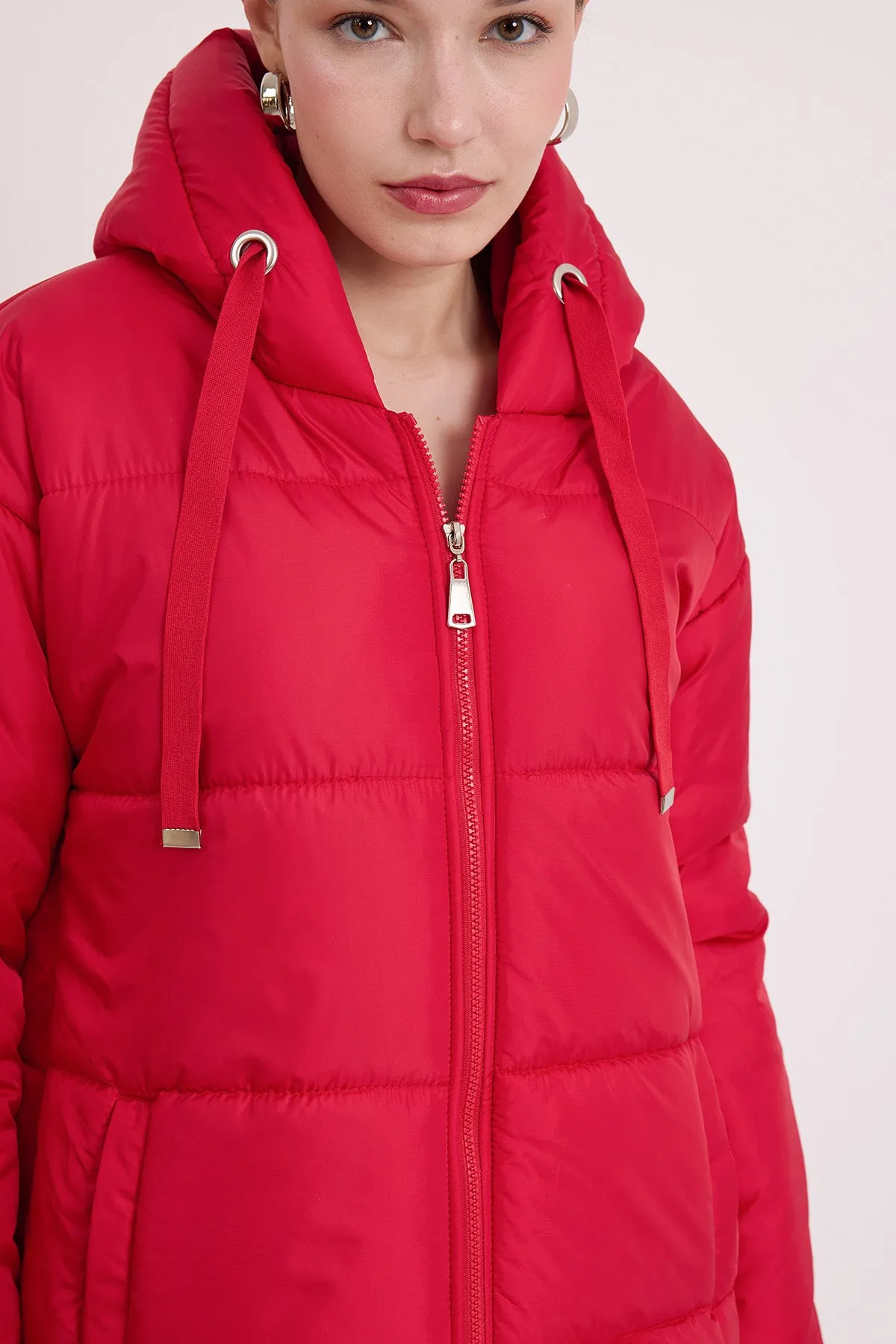 BGD Women Woman Red Hooded Long Puffer Coat 5120 - Avondale