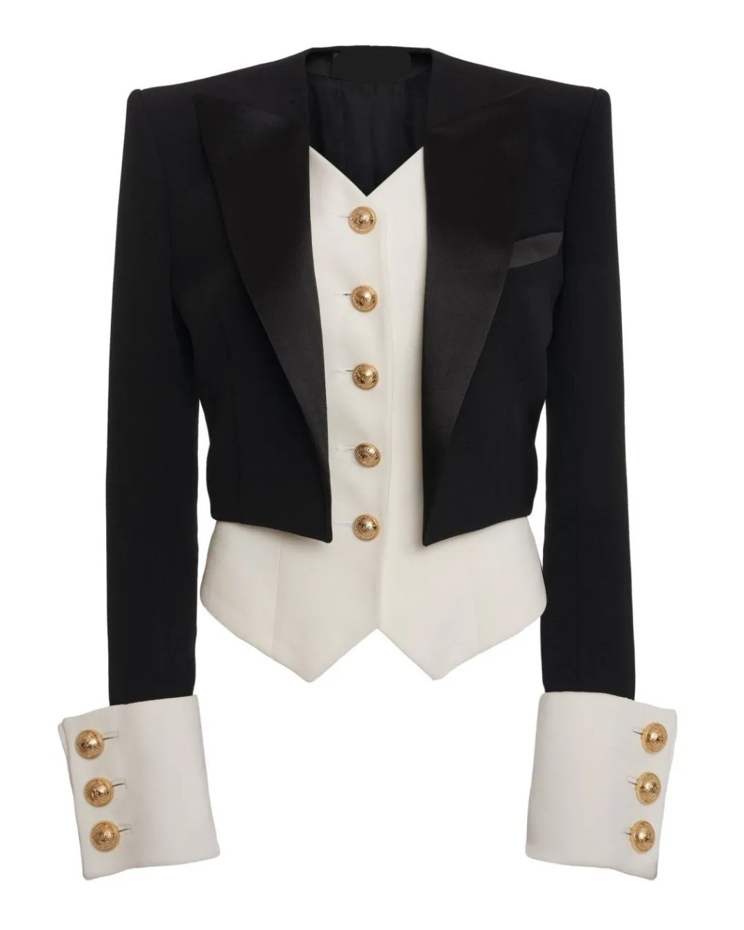 Black Blazer with White Corset and Gold Button Detailing