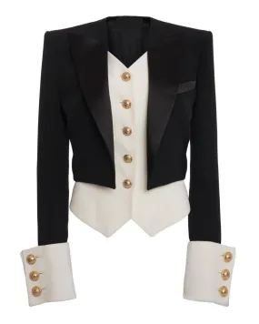 Black Blazer with White Corset and Gold Button Detailing