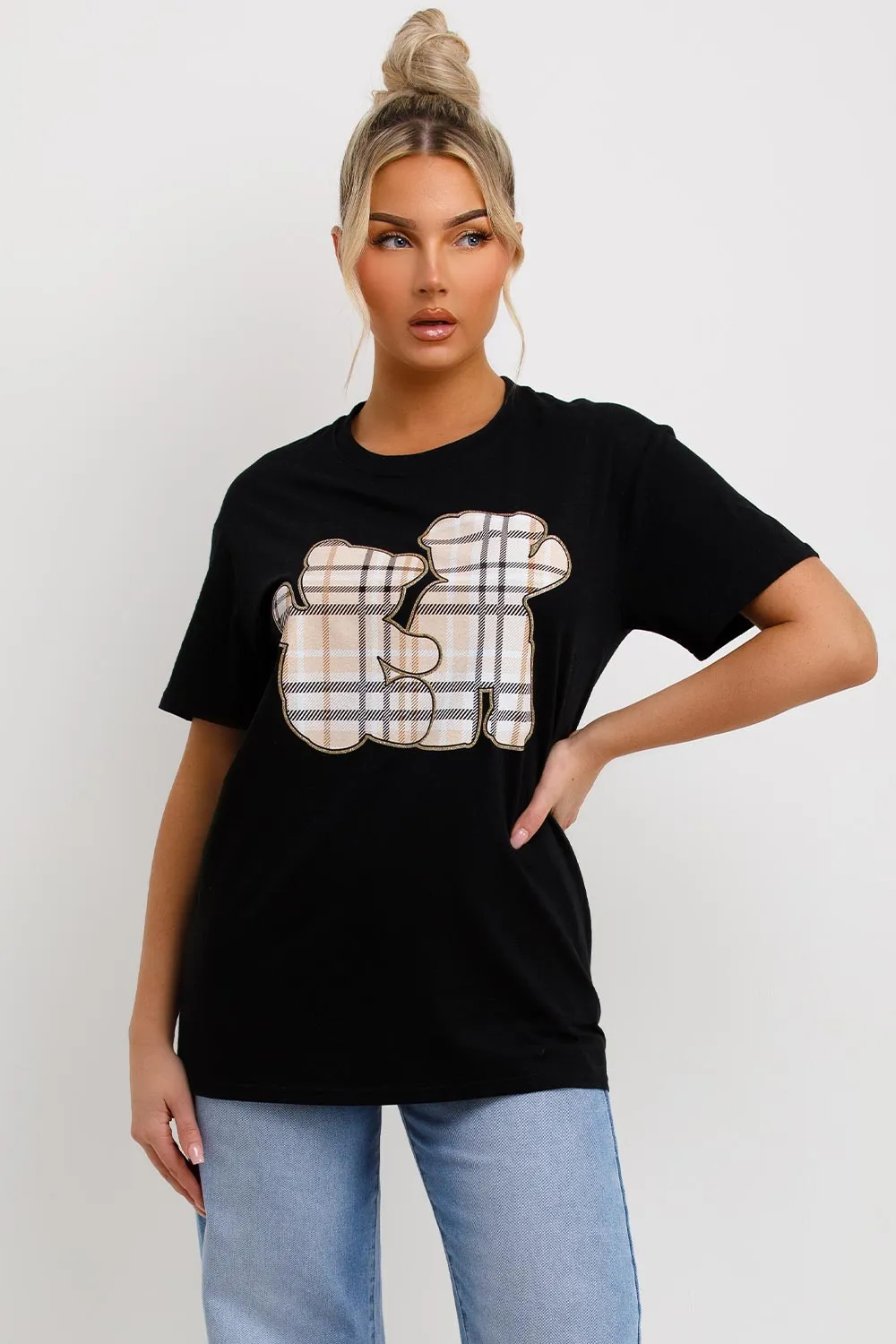 Black T Shirt With Teddy Bear Graphics