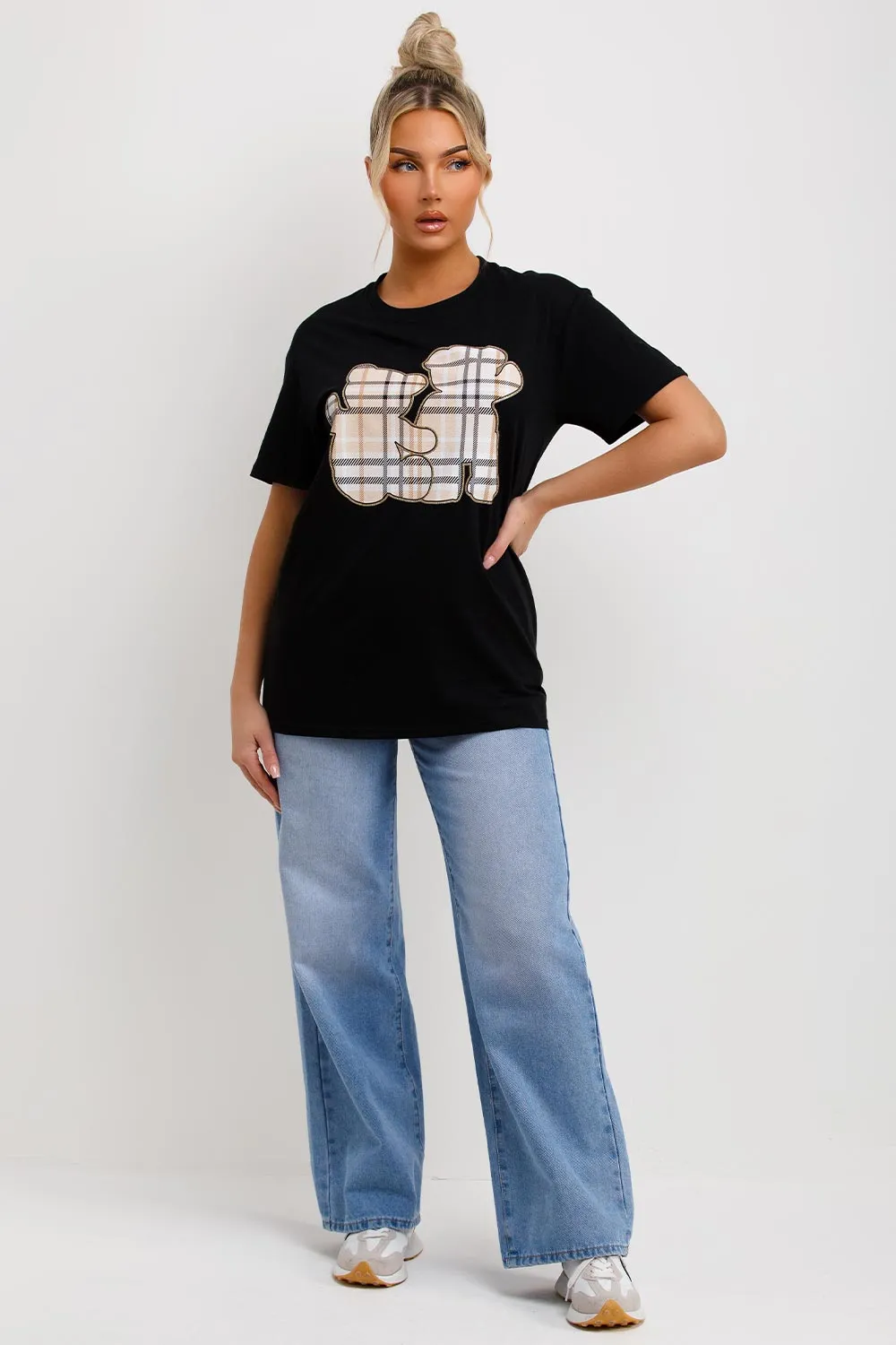 Black T Shirt With Teddy Bear Graphics