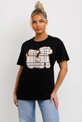 Black T Shirt With Teddy Bear Graphics