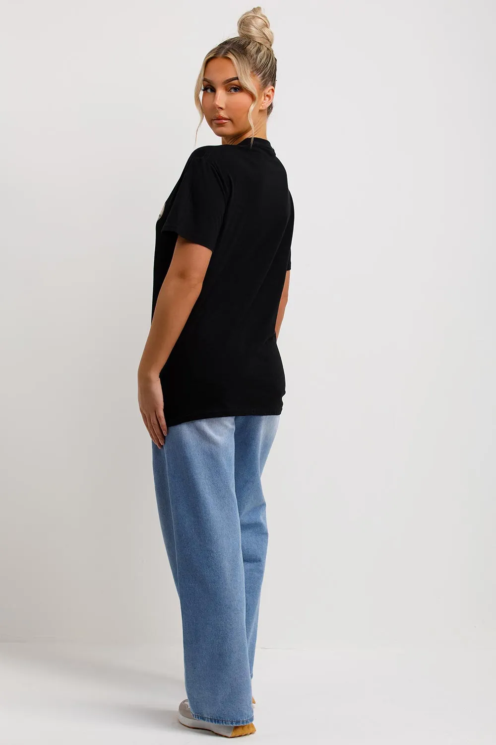 Black T Shirt With Teddy Bear Graphics