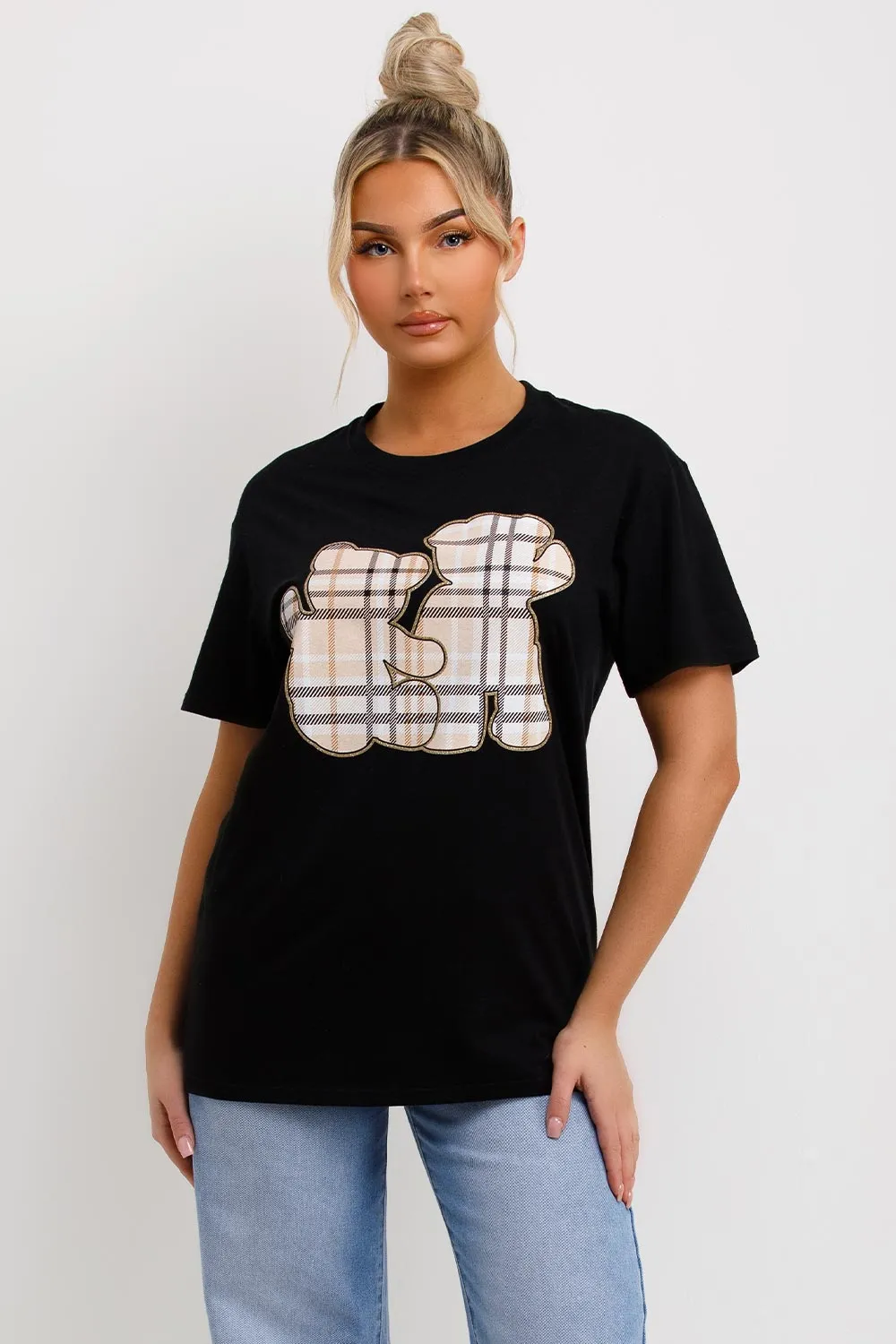 Black T Shirt With Teddy Bear Graphics