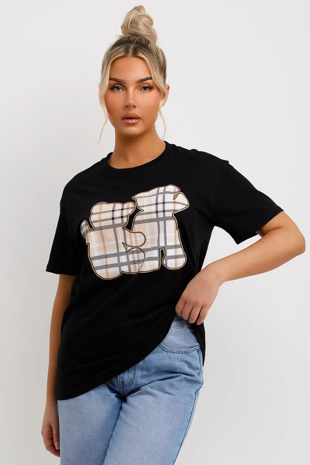 Black T Shirt With Teddy Bear Graphics
