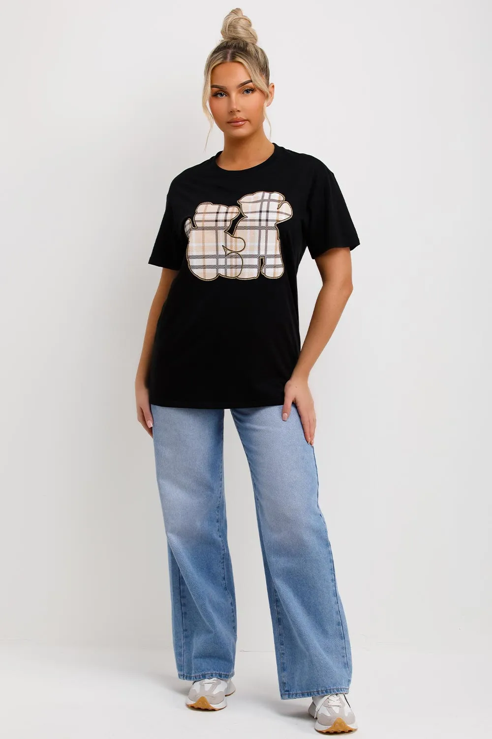 Black T Shirt With Teddy Bear Graphics