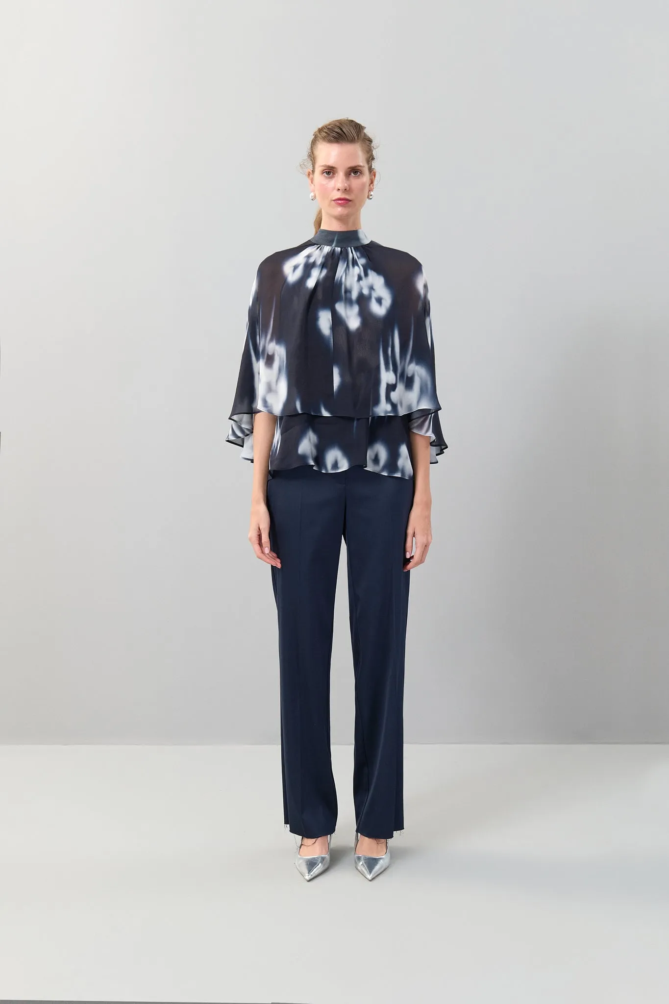 Blouse with Cloak and Binding Detail Standard Color