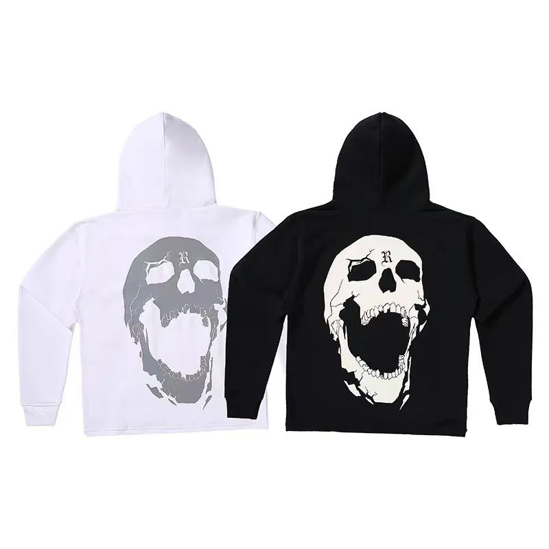 Bone Vlone Hoodie Skull Print Velvet Padded Hooded Sweatshirt Male Hoodie Coat