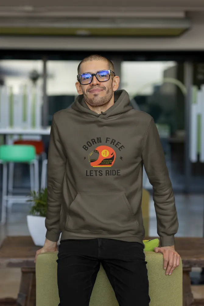 Born Free Lets Ride Olive Green Printed Hoodie for men