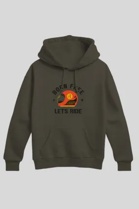 Born Free Lets Ride Olive Green Printed Hoodie for men
