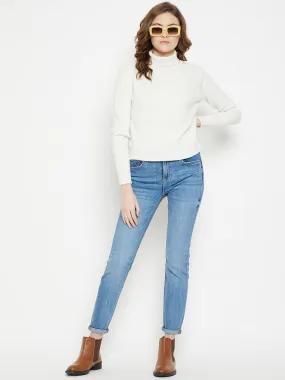 Camla Barcelona Textured Off-White Turtleneck Sweater