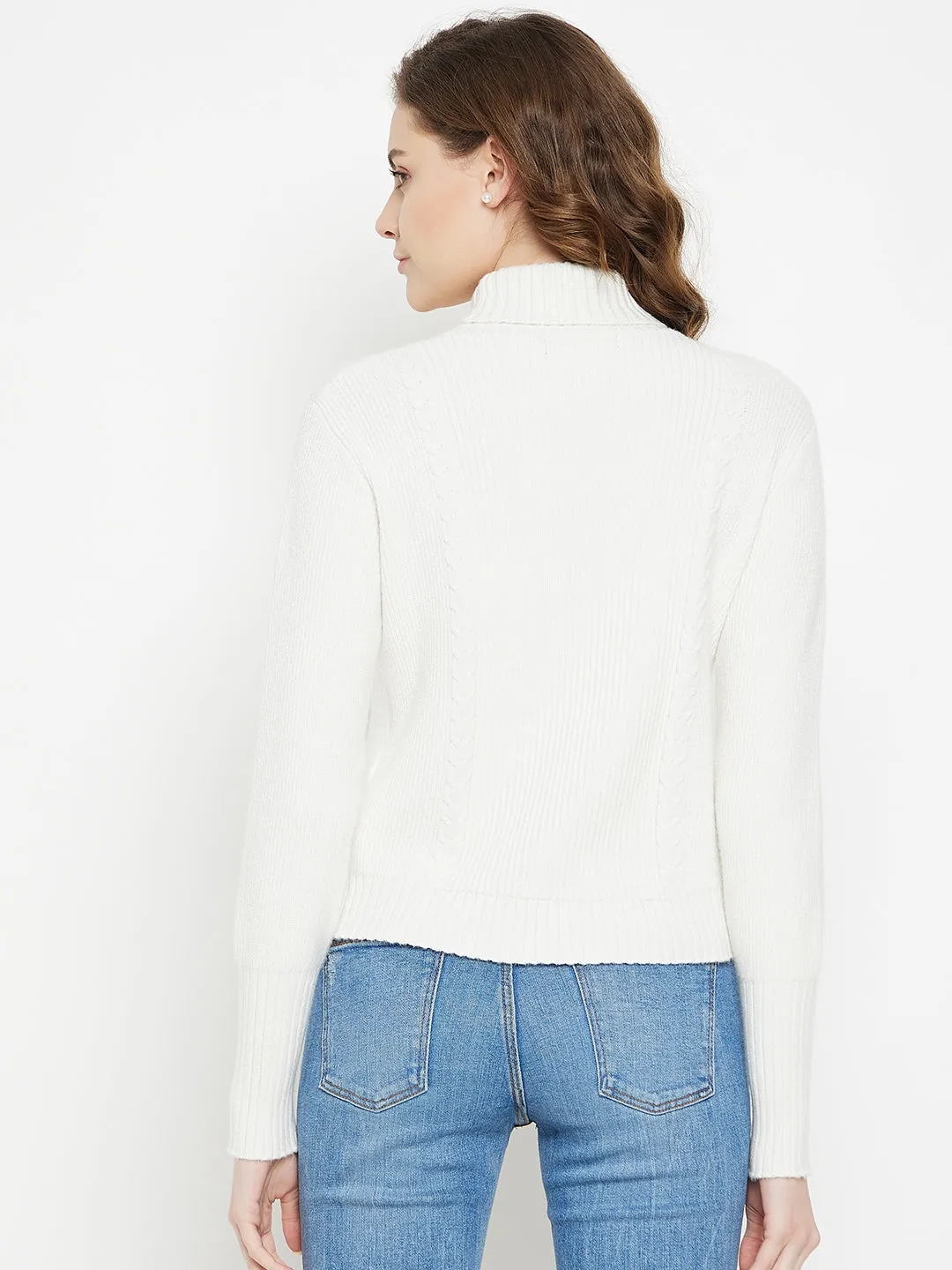 Camla Barcelona Textured Off-White Turtleneck Sweater
