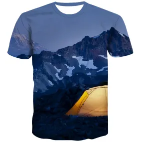 Camping T-shirt Men Sunset Tshirt Anime Forest Tshirts Novelty Flame T shirts Funny