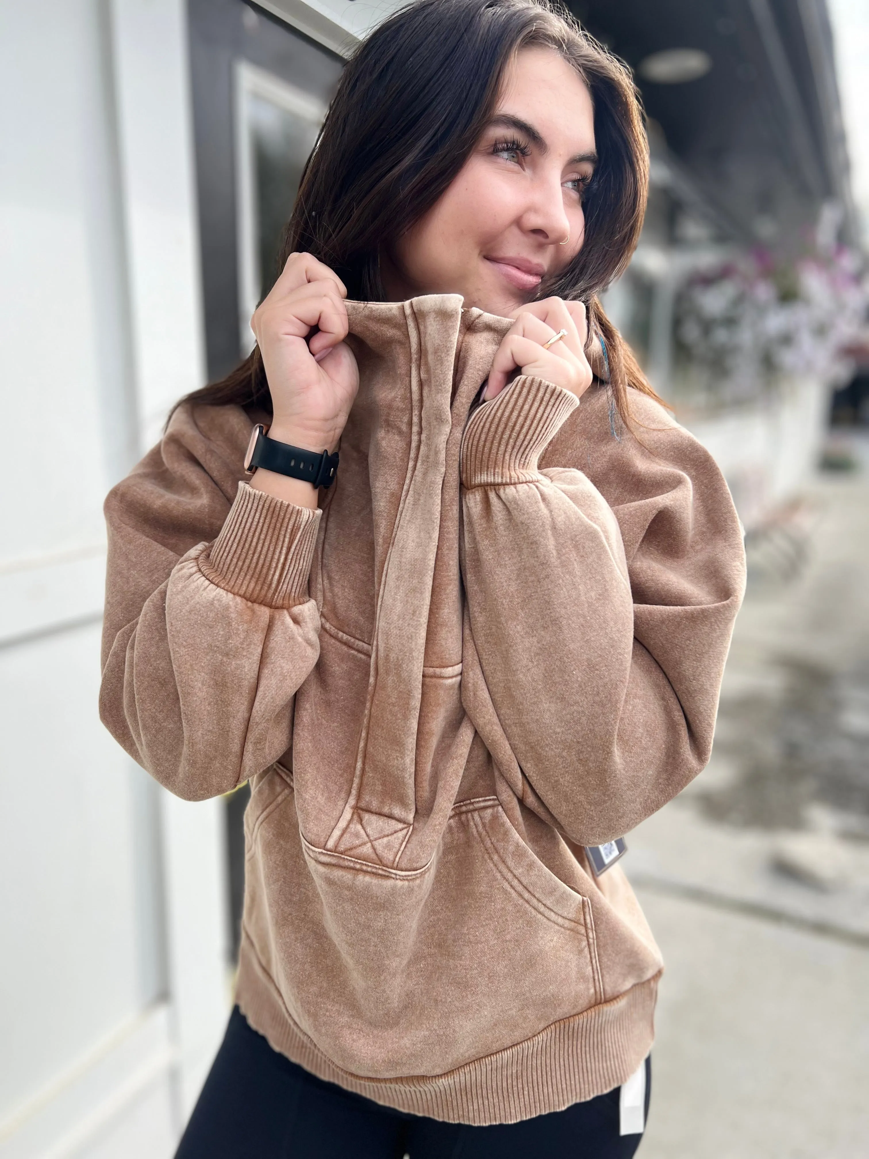Casual Charm OversizeD Kangaroo Hoodie- Camel