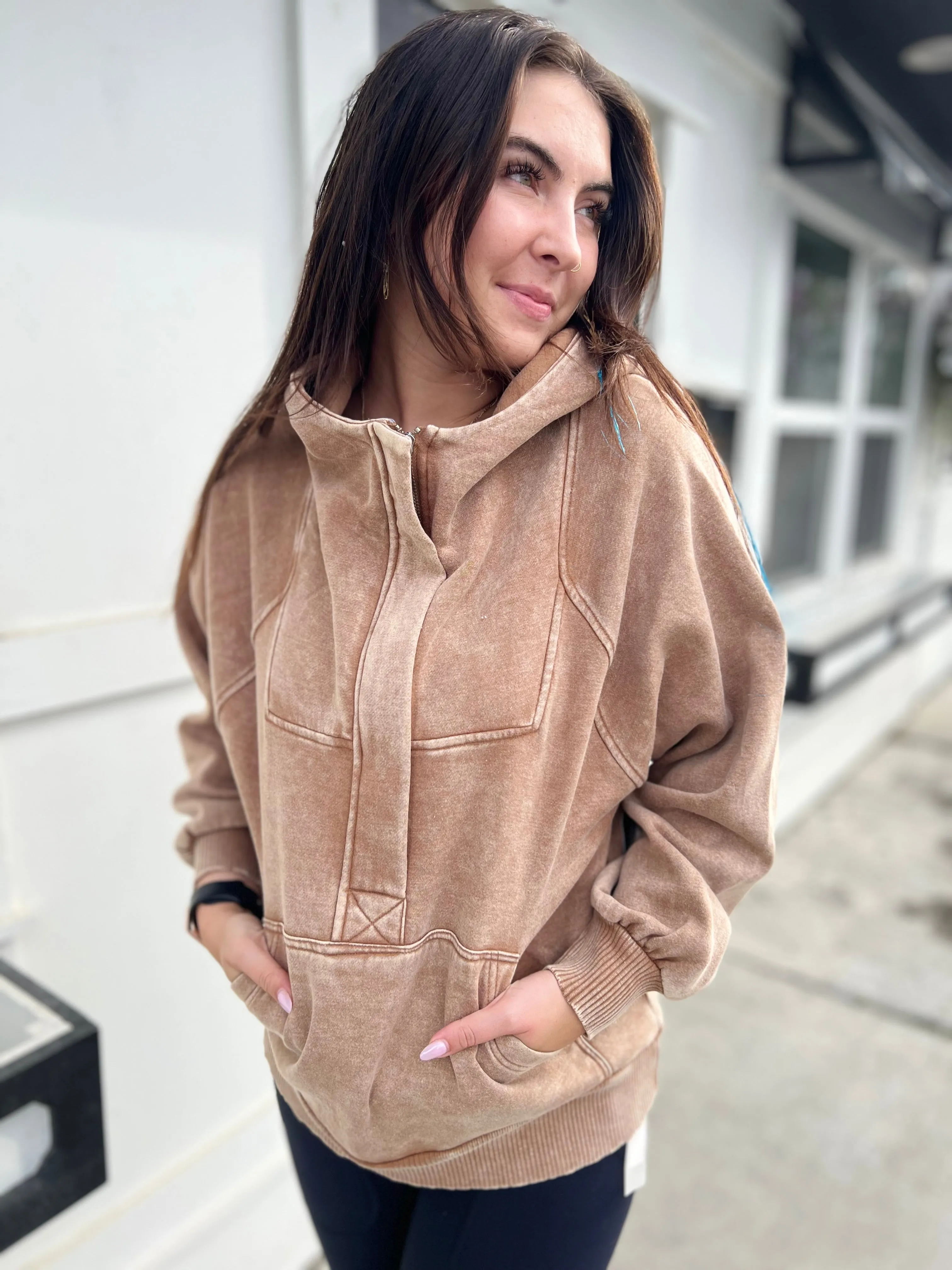 Casual Charm OversizeD Kangaroo Hoodie- Camel