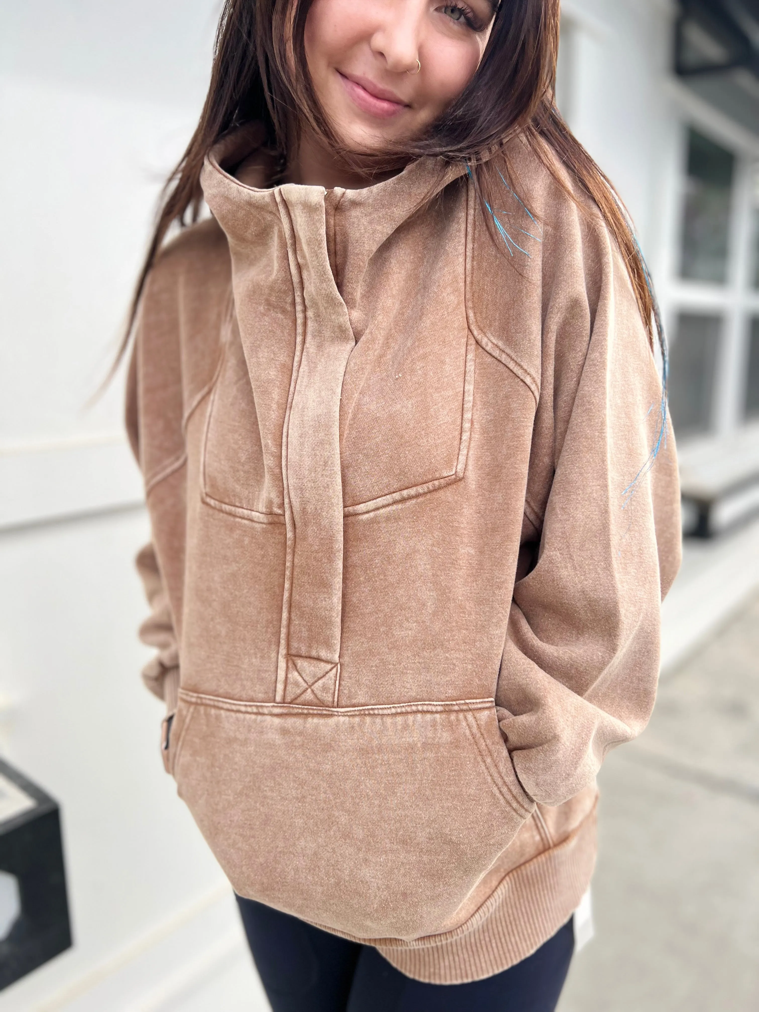 Casual Charm OversizeD Kangaroo Hoodie- Camel