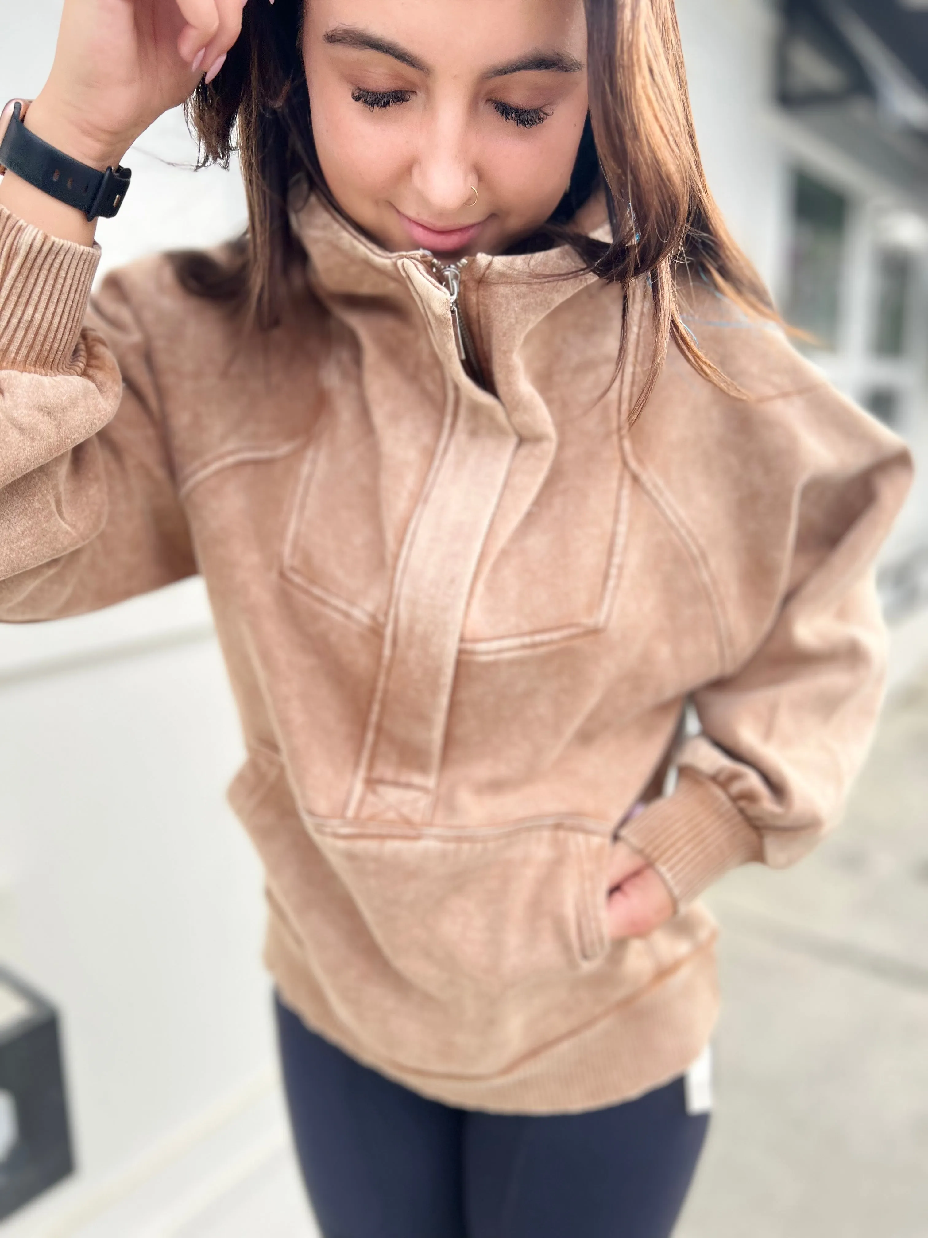 Casual Charm OversizeD Kangaroo Hoodie- Camel