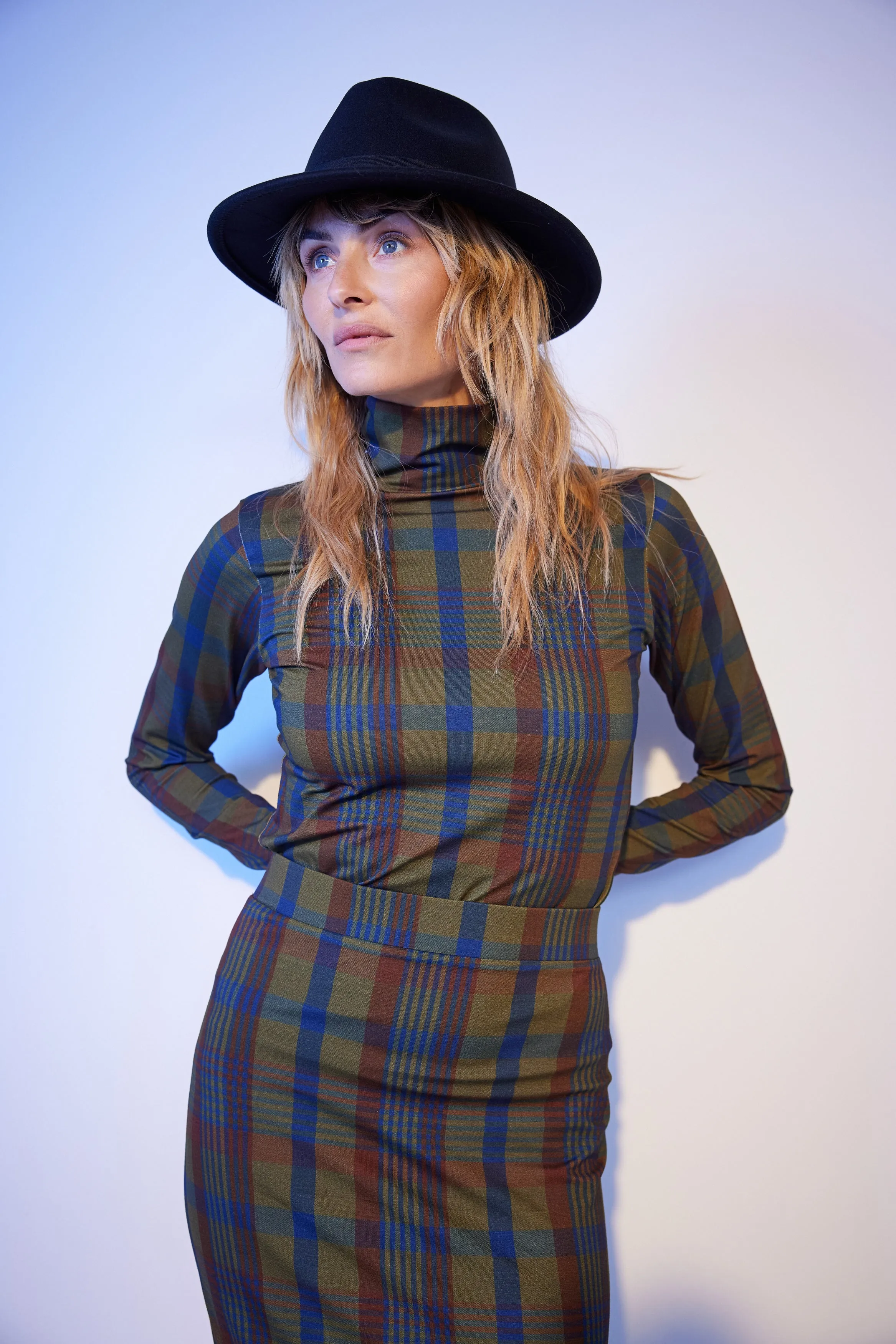 Checkered Turtleneck Blouse
