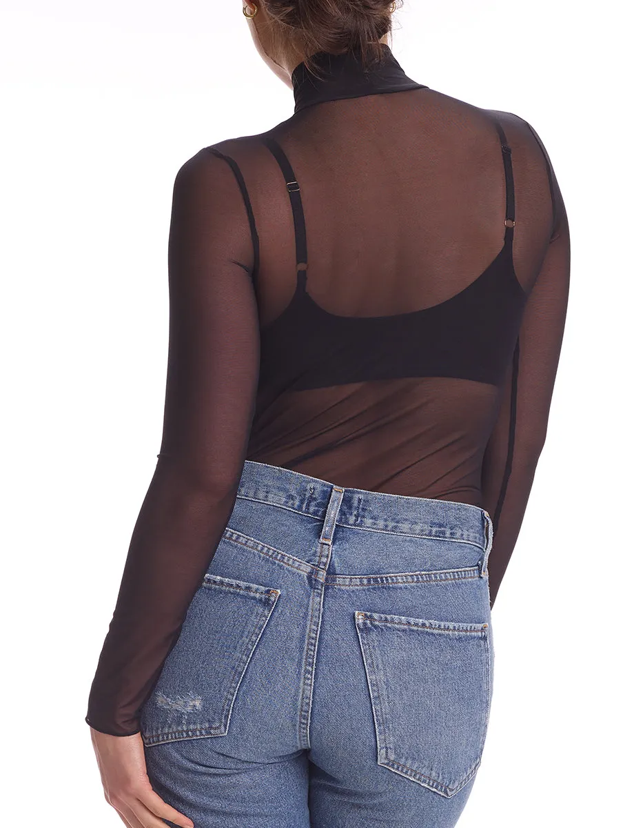 Chic Mesh Long Sleeve Turtleneck Black - Commando