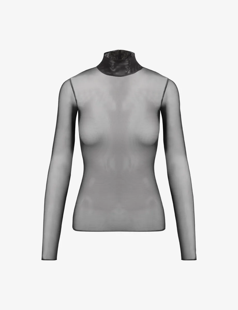 Chic Mesh Long Sleeve Turtleneck Black - Commando