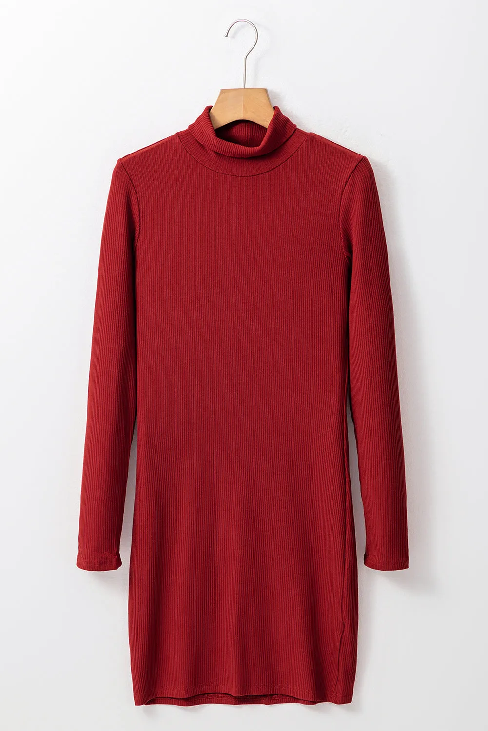 Chic Ribbed Long-Sleeve Turtleneck Dress