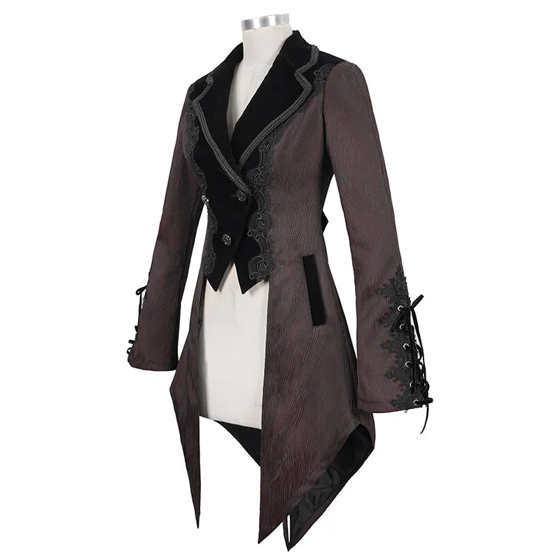 CT17102 Wave pattern wine Gothic fake two-piece jacquard coat