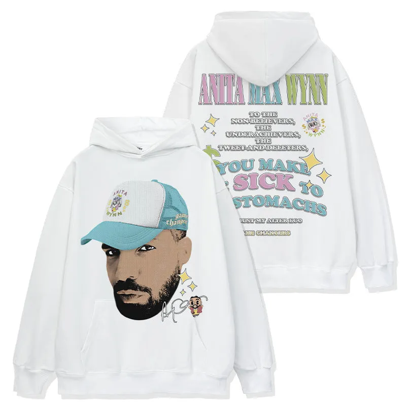 Drake Hoodie Vintage Printed Washed Short Sleeve T-Shirt
