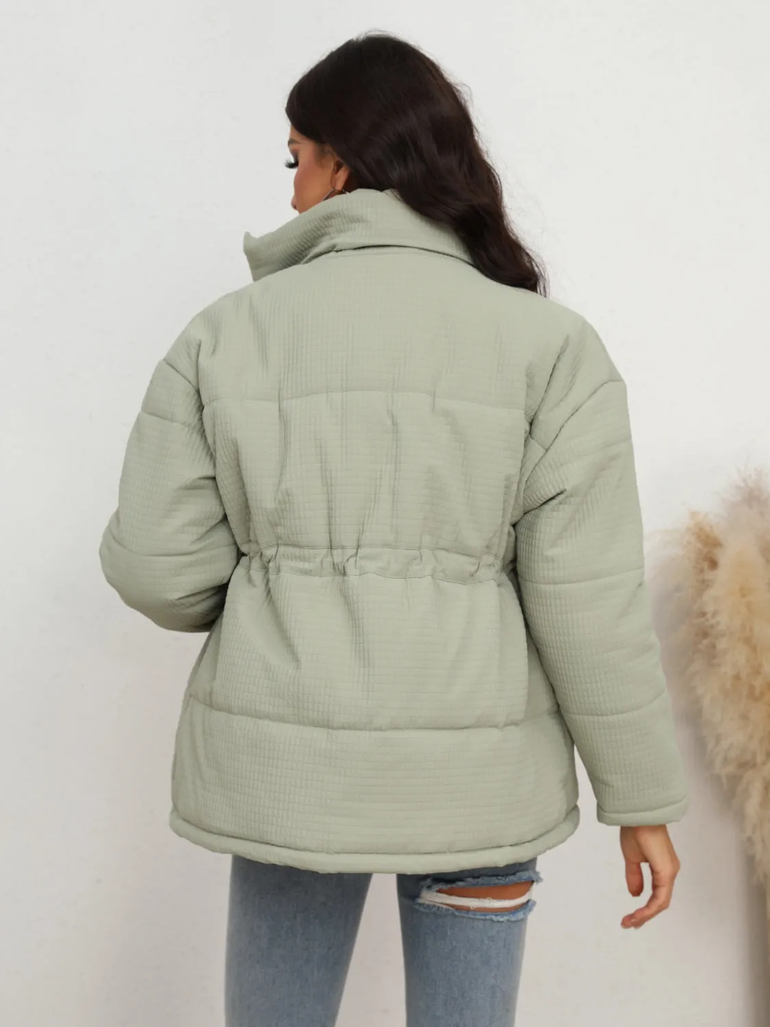 Drawstring Waist Zip-Up Jacket