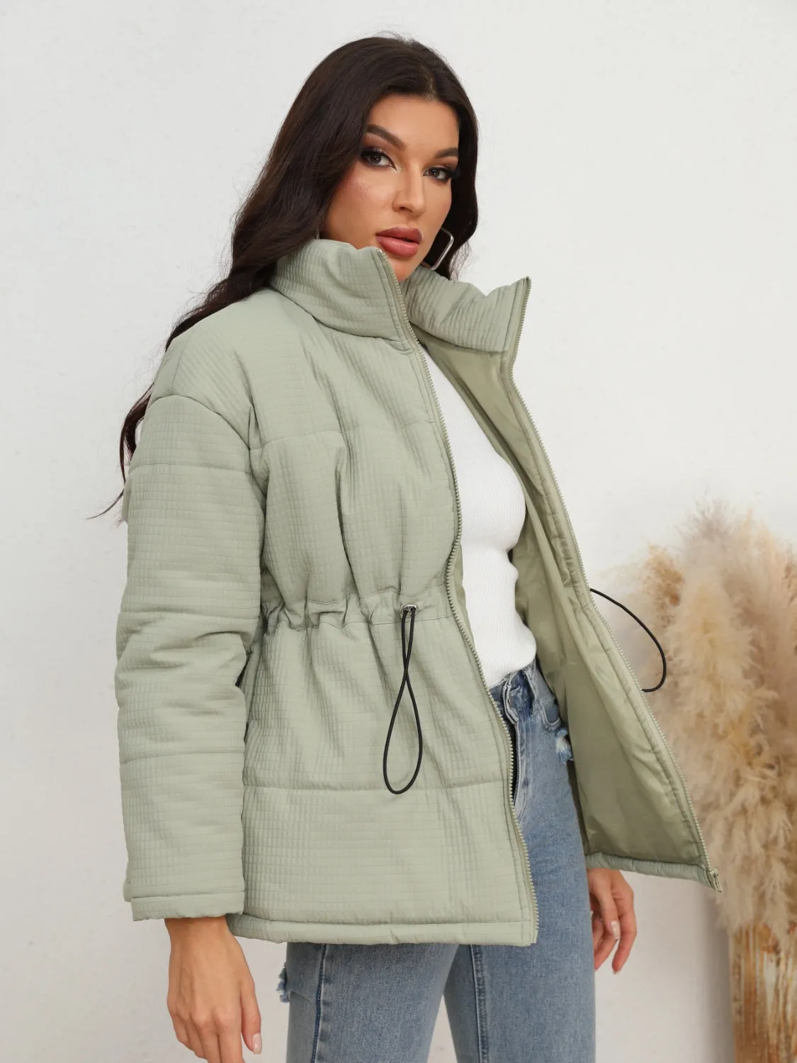 Drawstring Waist Zip-Up Jacket