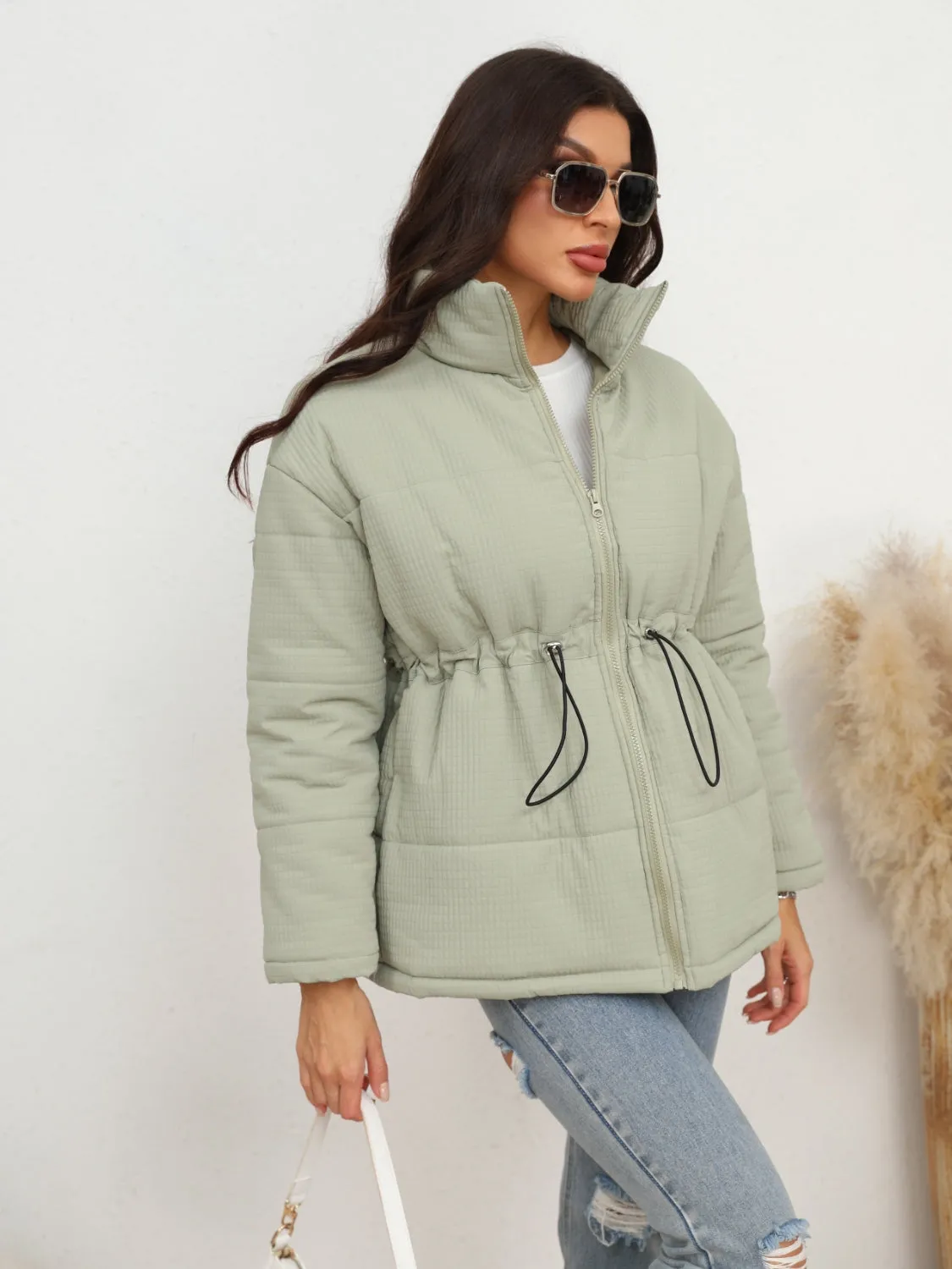 Drawstring Waist Zip-Up Jacket