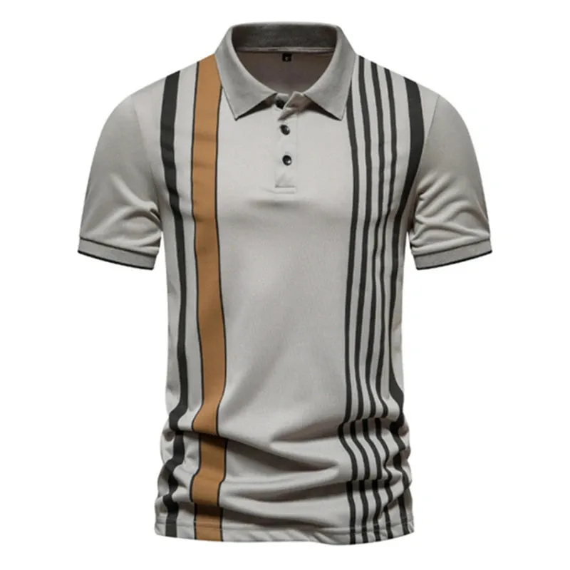 Fashion Striped Men's Polo Shirt-Short Sleeve Tops
