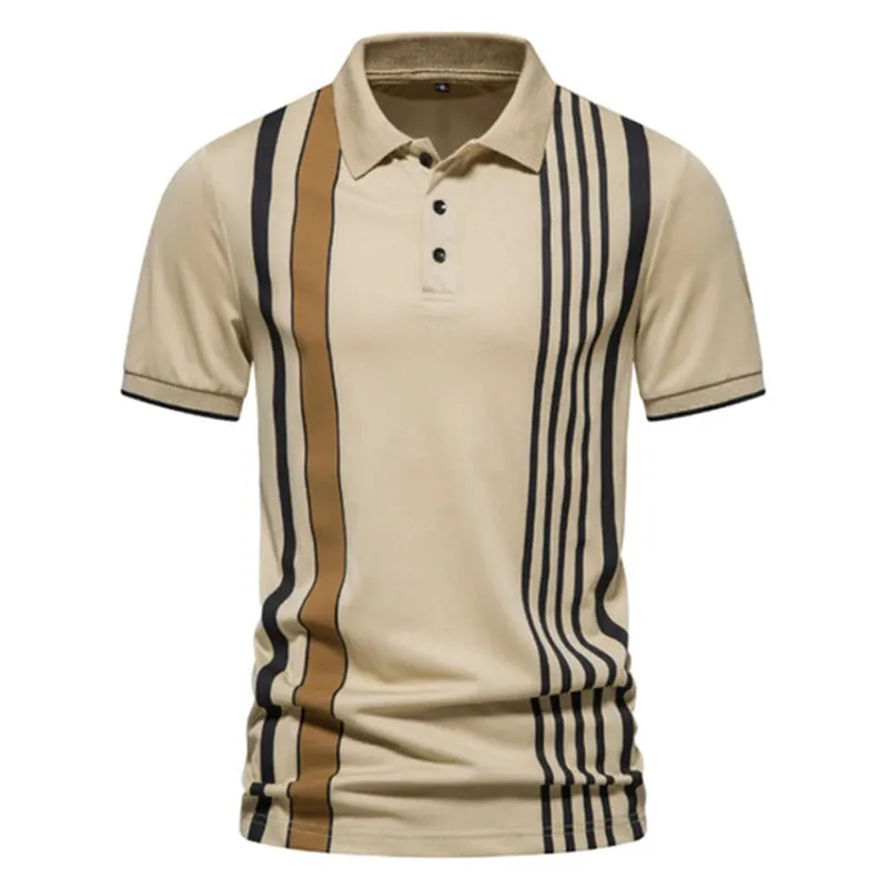 Fashion Striped Men's Polo Shirt-Short Sleeve Tops
