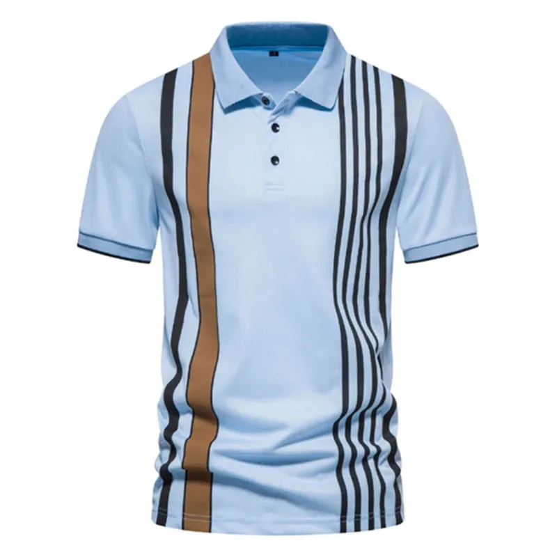 Fashion Striped Men's Polo Shirt-Short Sleeve Tops