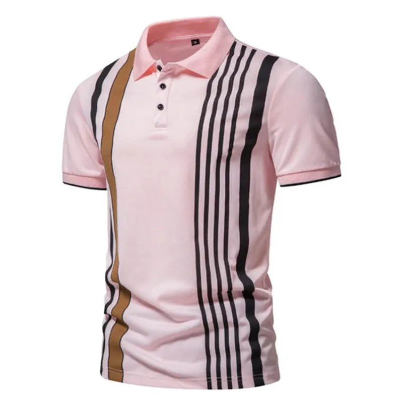 Fashion Striped Men's Polo Shirt-Short Sleeve Tops