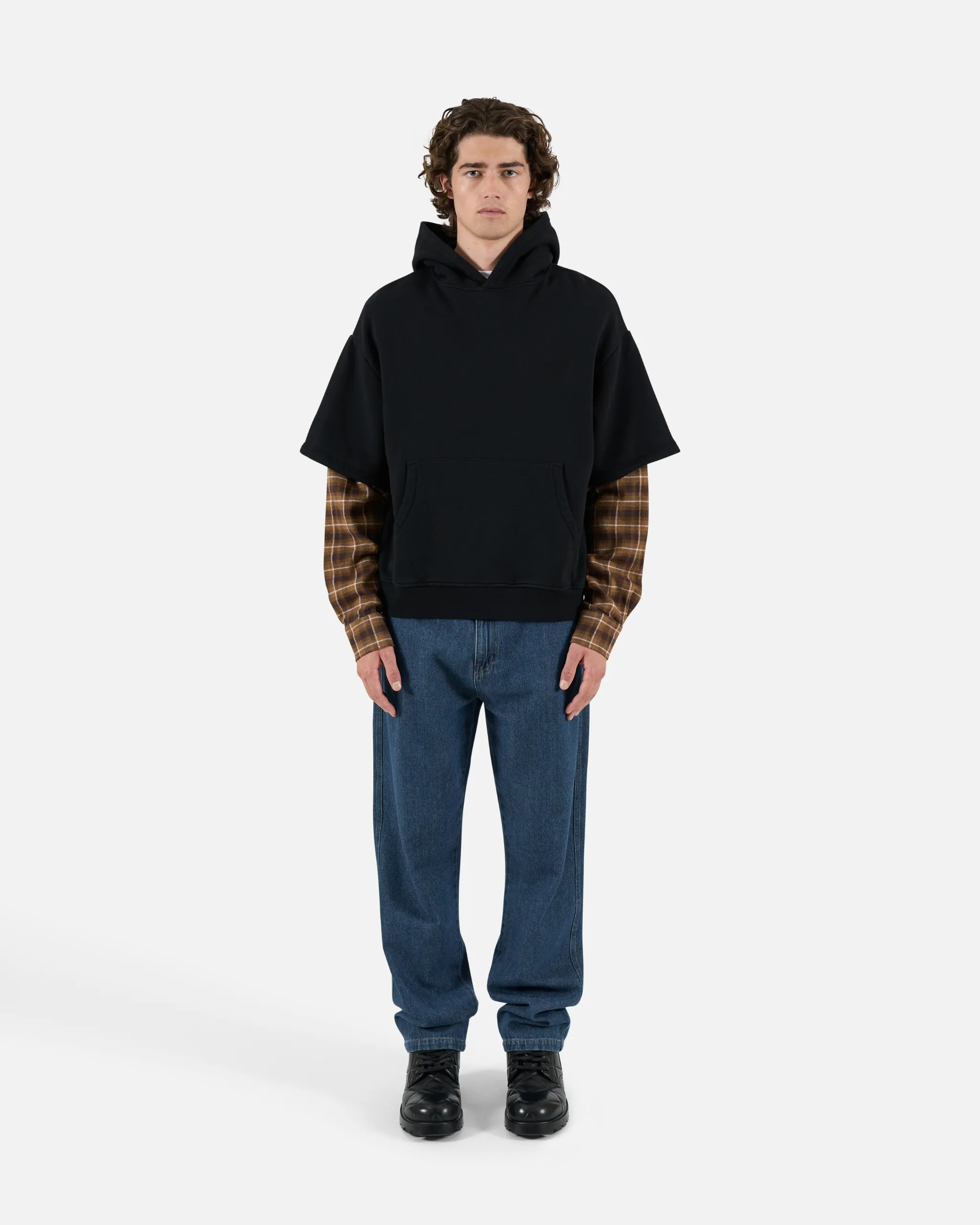 Flannel Layered Hoodie