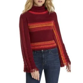 Free People Striped Flared-Sleeve Turtlene Red Berry XS