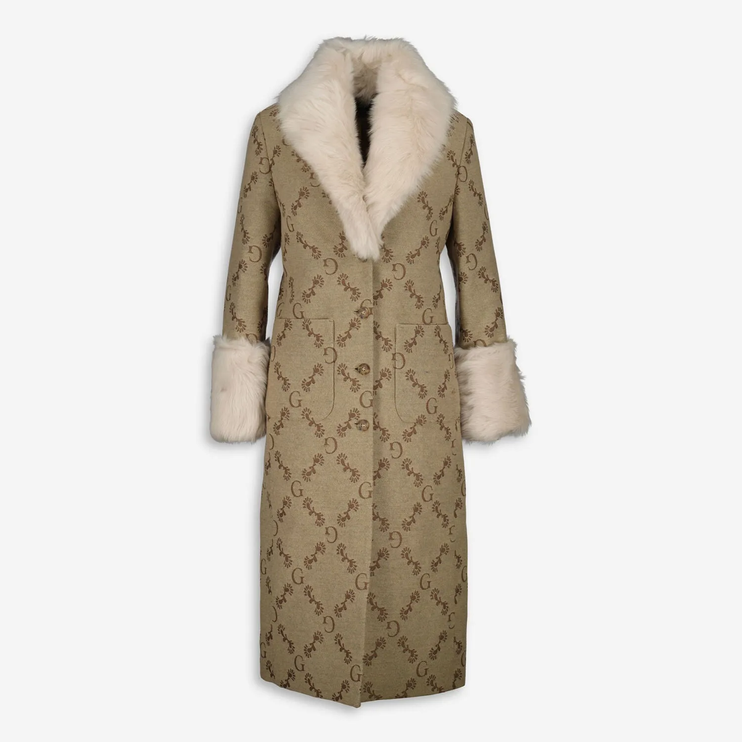 GANT  Toffee Beige Wool Jacquard Monogram Coat