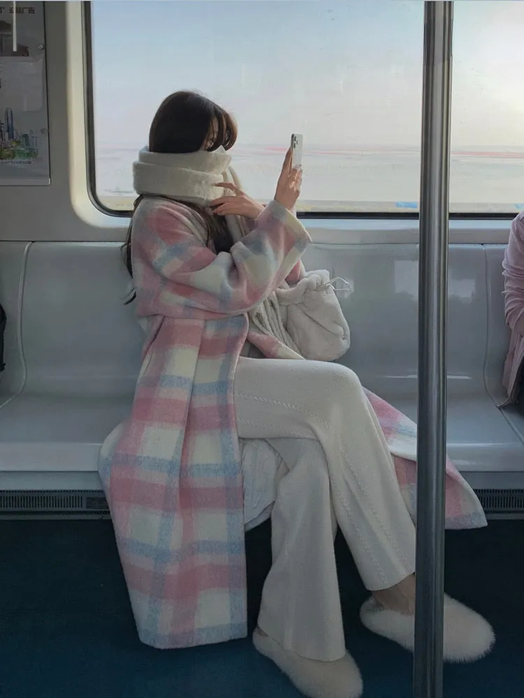 Gorgeous Rainbow woolen Women's long coat Korean style