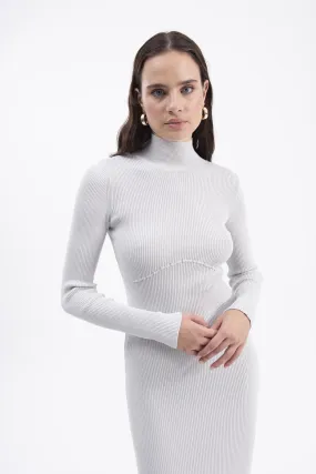 Gray Stand Collar Knitted Pencil Dress
