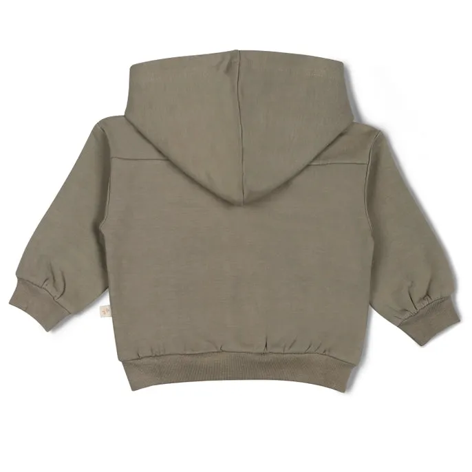 Henley Hoodie aus Bio-Fleece  - Olive