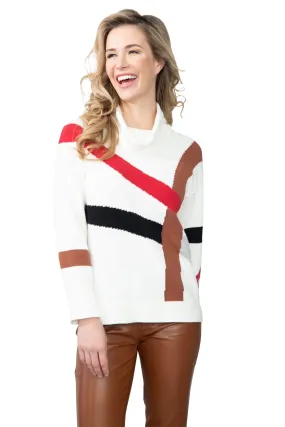 Its Simpli Zen Off-White Multi Cowl Neck Ribbon Sweater